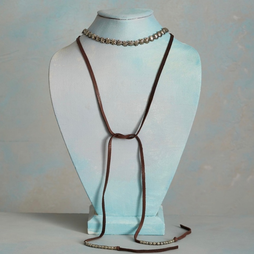 Sundance Leather and Bronze Lariat Necklace